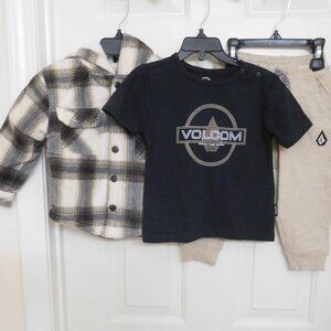 NWT 3pc Volcom Plaid Hooded Jacket Shirt & Joggers Set sz 24 Months